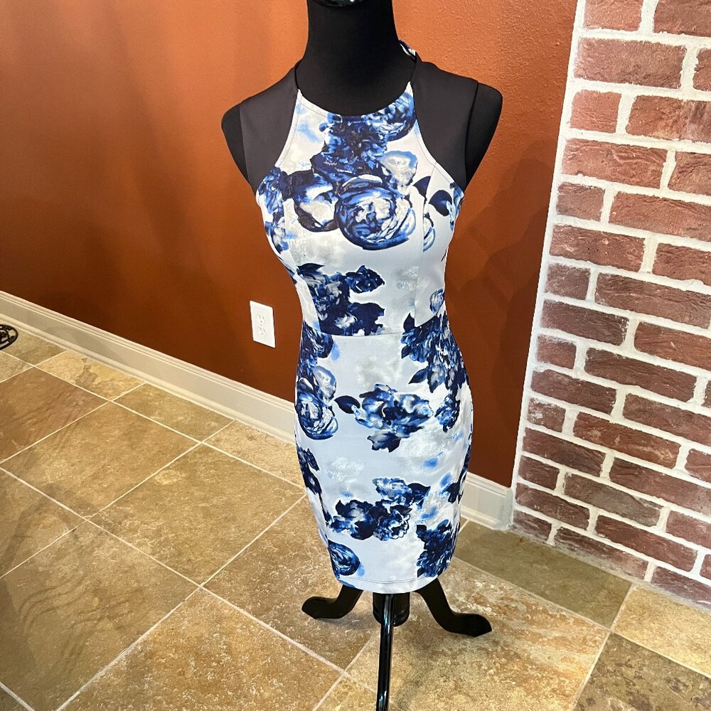 BCBGeneration Blue Floral Sleeveless Mini Cocktail Dress